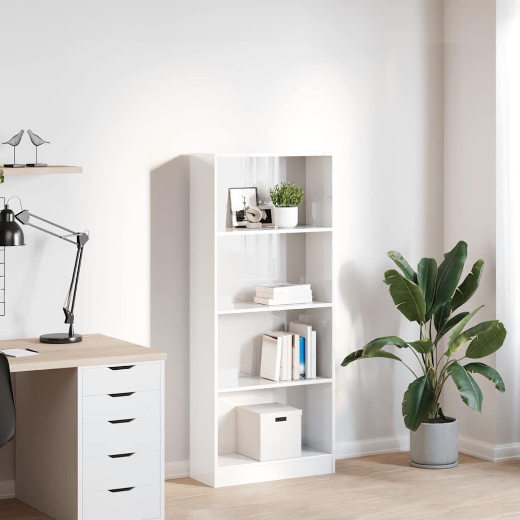 vidaXL Bücherregal Hochglanz-Weiß 60x24x143 cm Holzwerkstoff