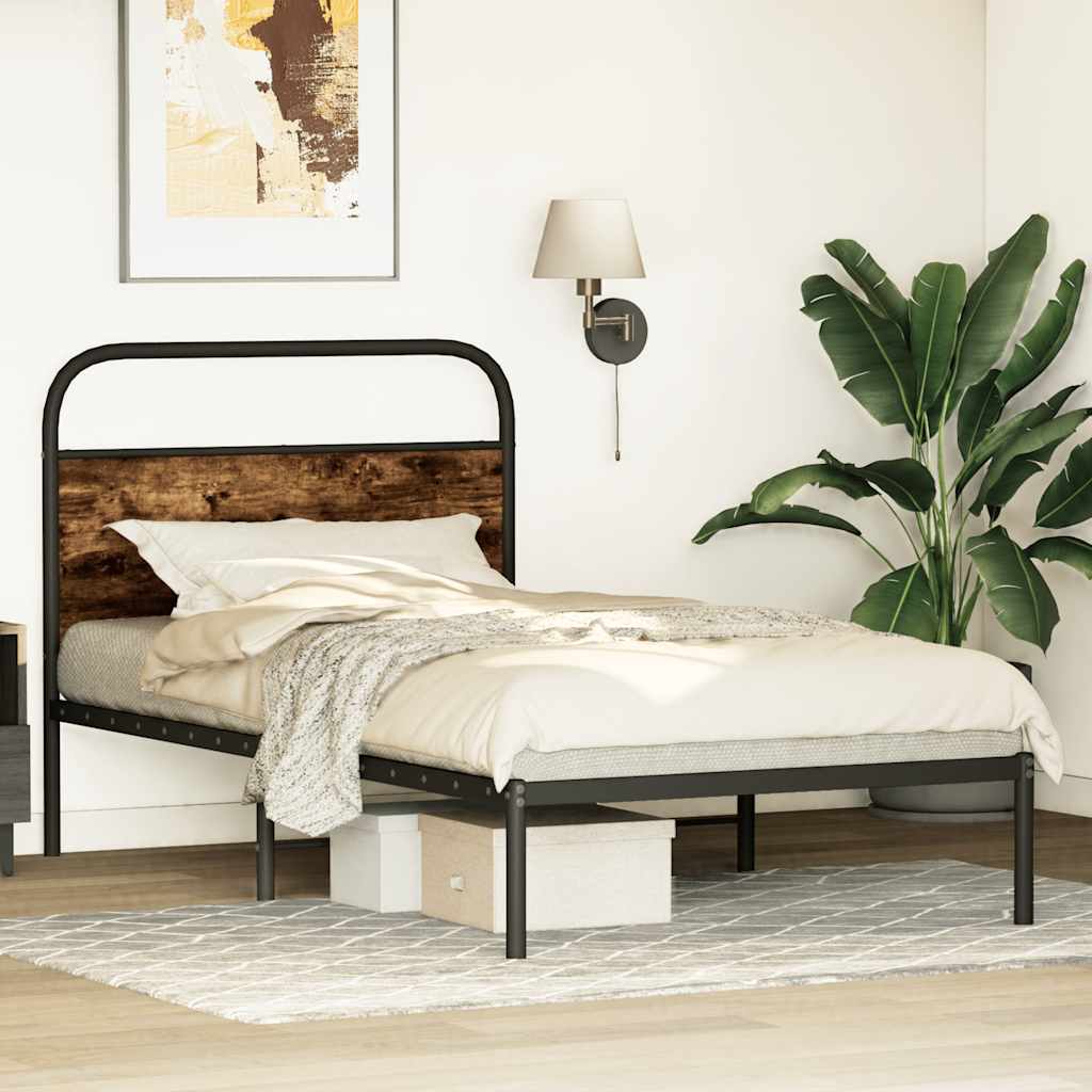 vidaXL Bettgestell ohne Matratze 90x190 cm Räuchereiche Holzwerkstoff