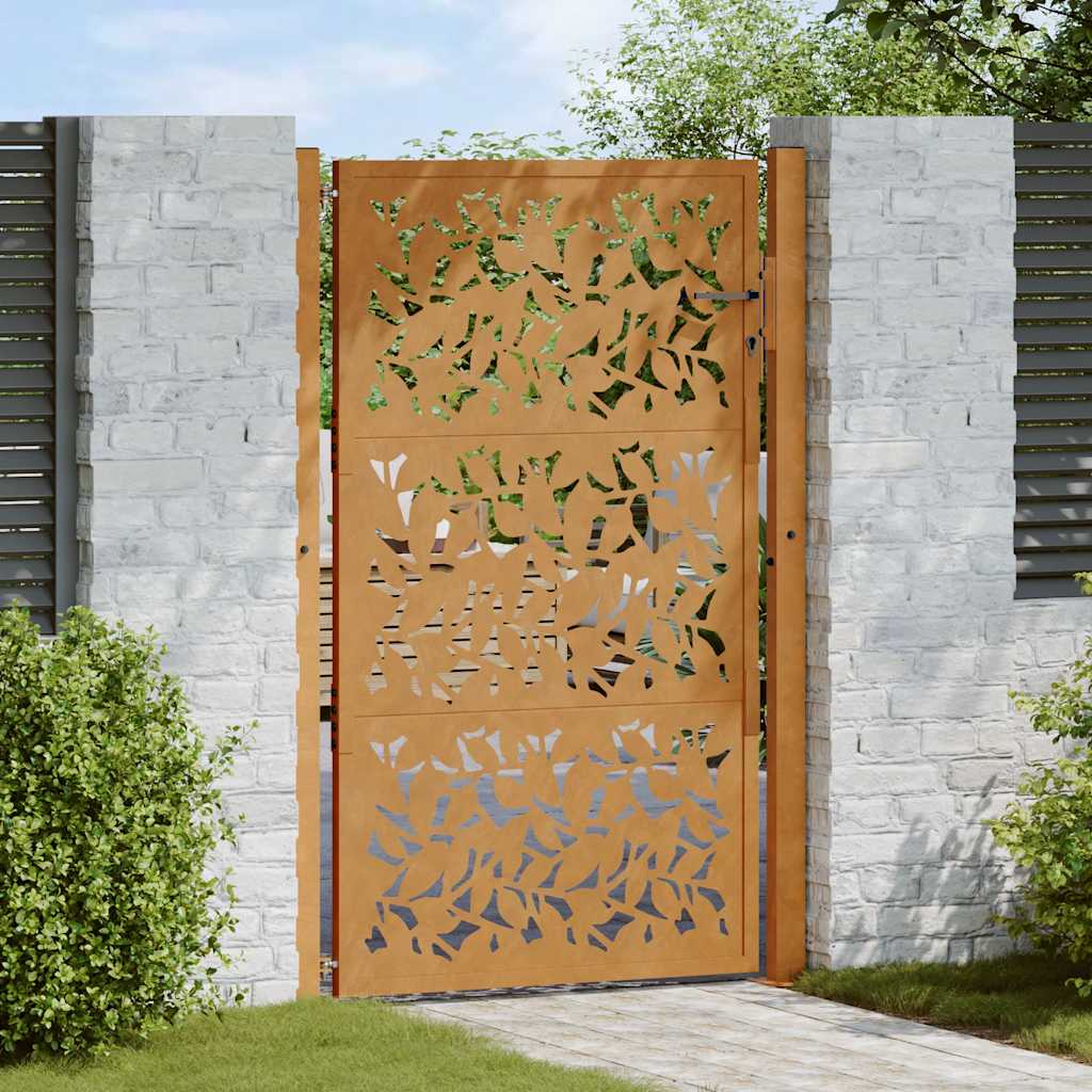 vidaXL Gartentor 100x125 cm Verwitterungsstahl Blattdesign