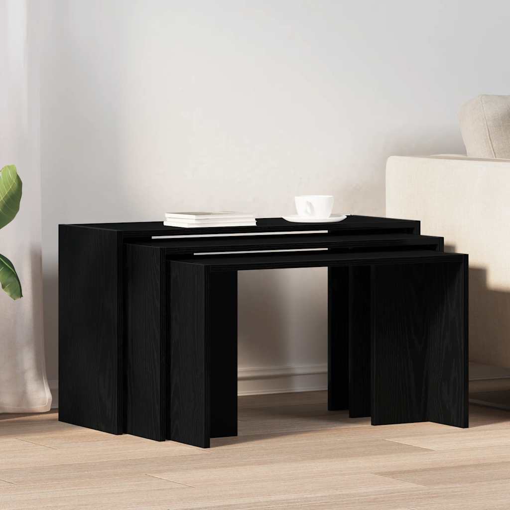 vidaXL Satztische 3 Stk. Schwarz Holzwerkstoff