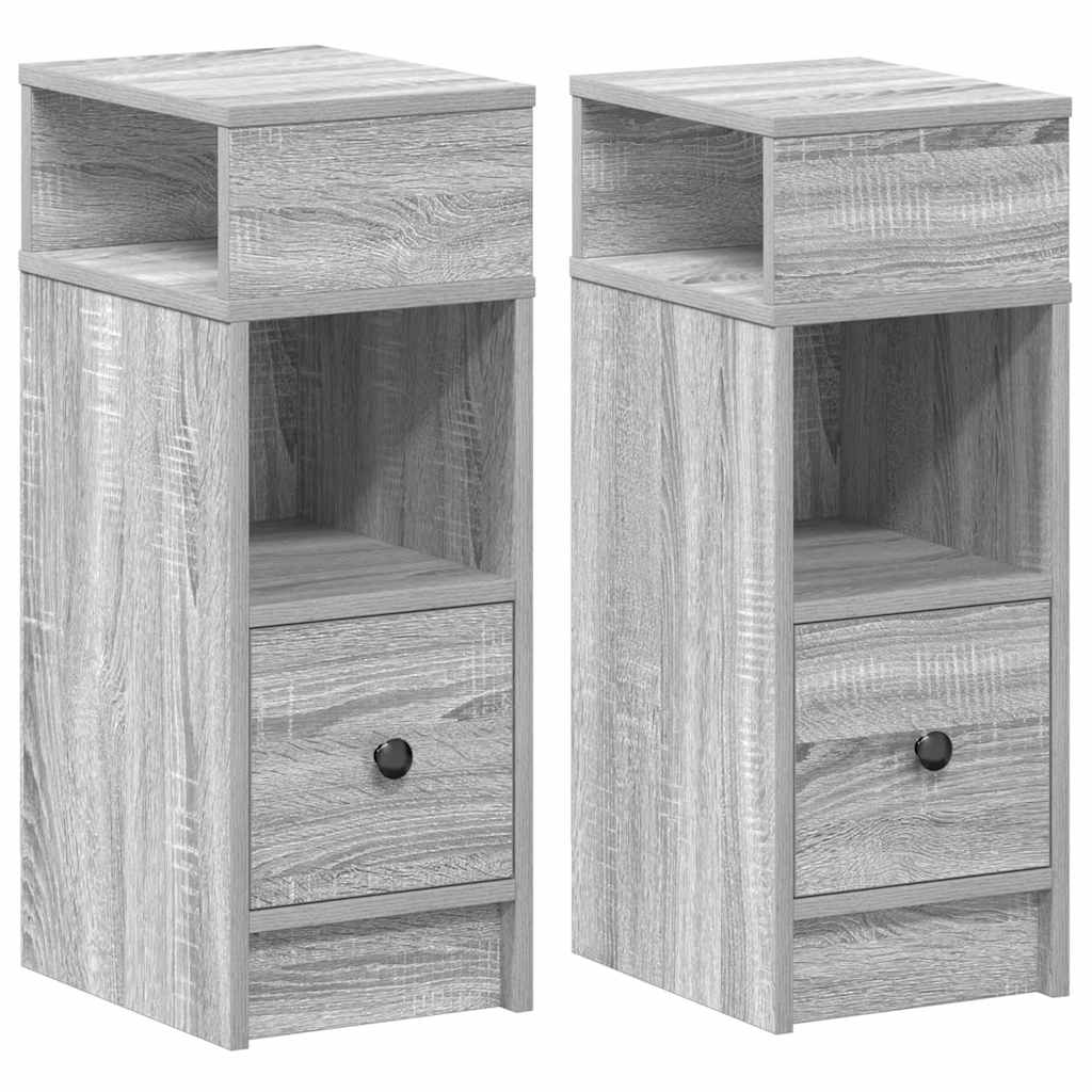 vidaXL Nachttische 2 Stk. mit Schublade Grau Sonoma 25x31x66 cm