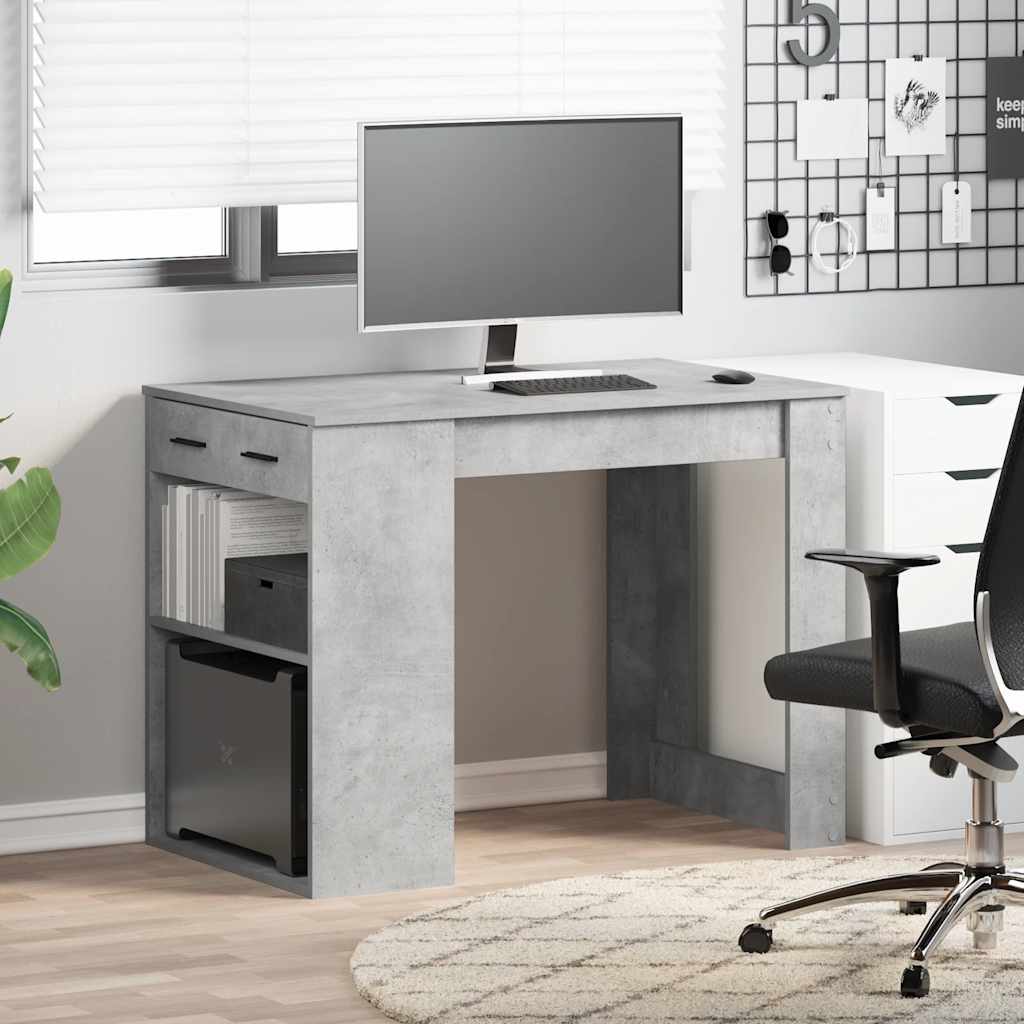 vidaXL Schreibtisch mit Schubladen und Ablage Betongrau 102x62x77,5 cm