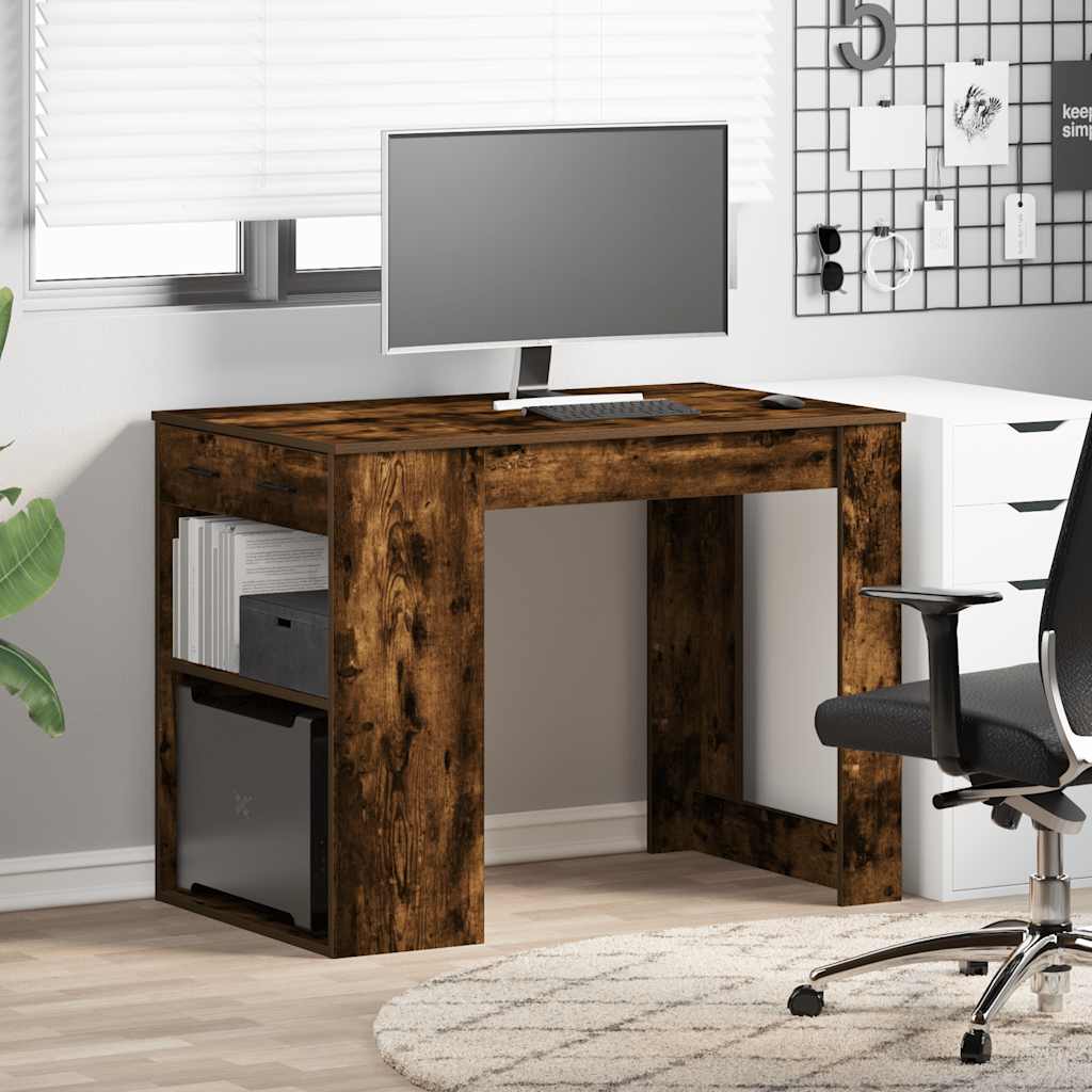 vidaXL Schreibtisch mit Schubladen Ablage Räuchereiche 102x62x77,5 cm