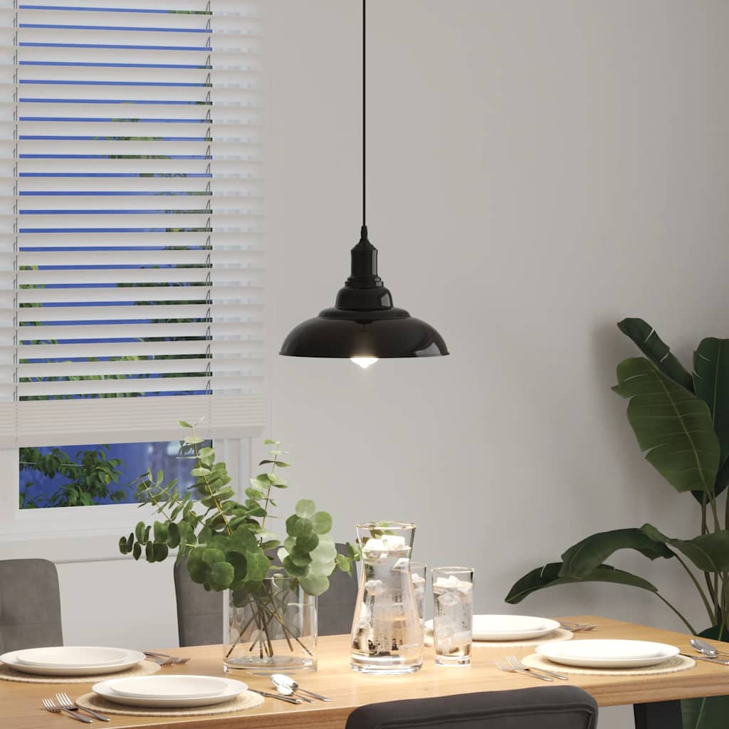 vidaXL Pendelleuchte Höhenverstellbar E27 Schwarz Glänzend Ø 31 cm