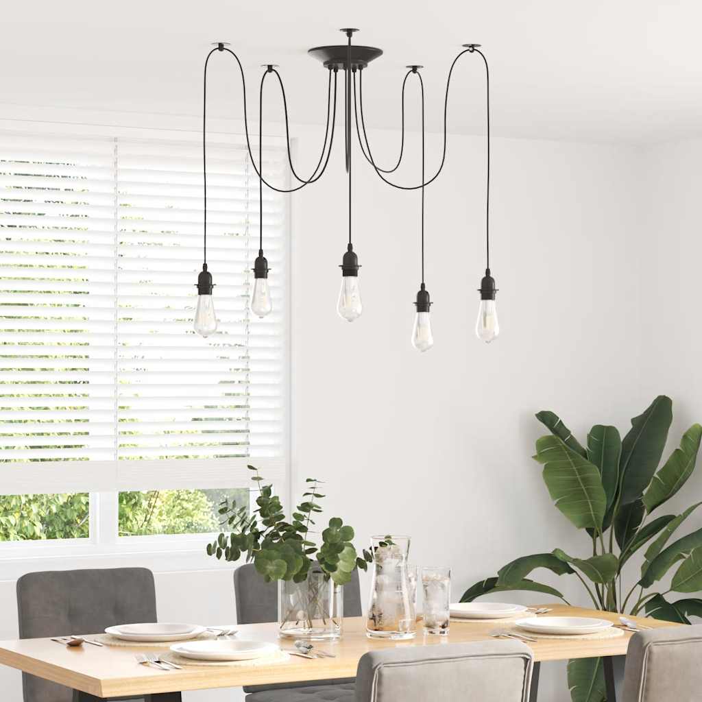 vidaXL Pendelleuchte mit 5 Fassungen E27 Schwarz Metall