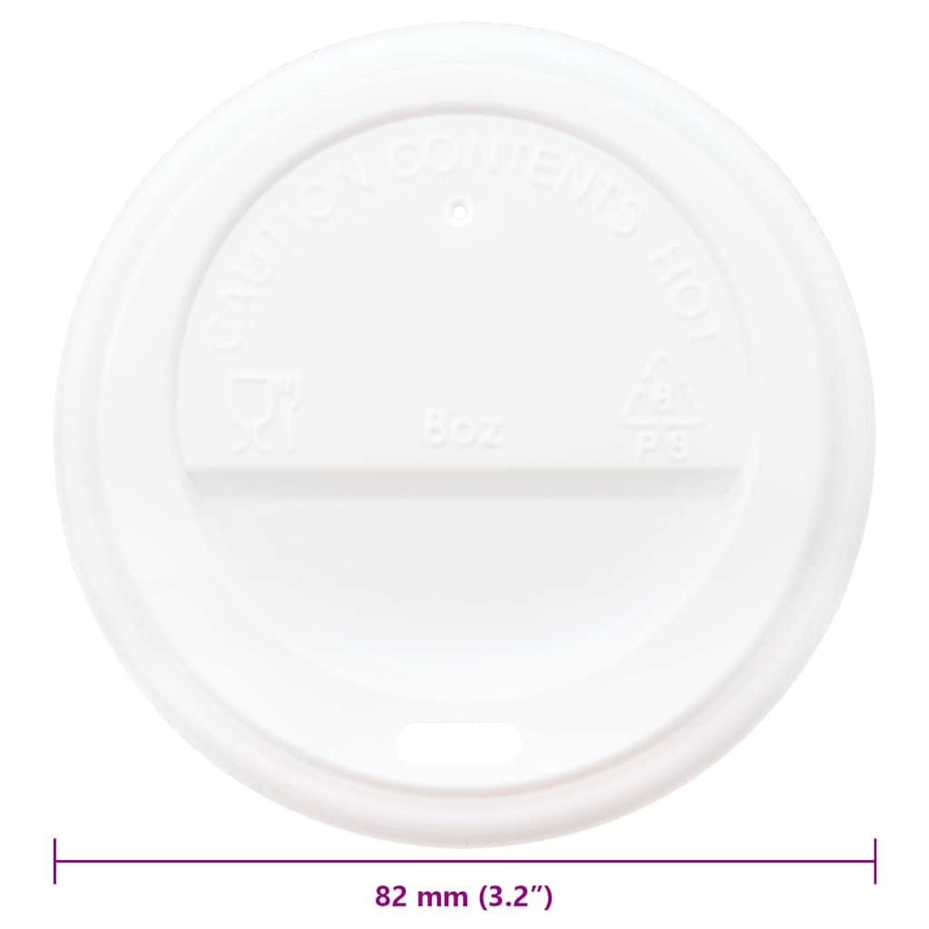 vidaXL Deckel für Pappbecher Ø80 mm 8oz 1000 Stk. Weiß Kunststoff