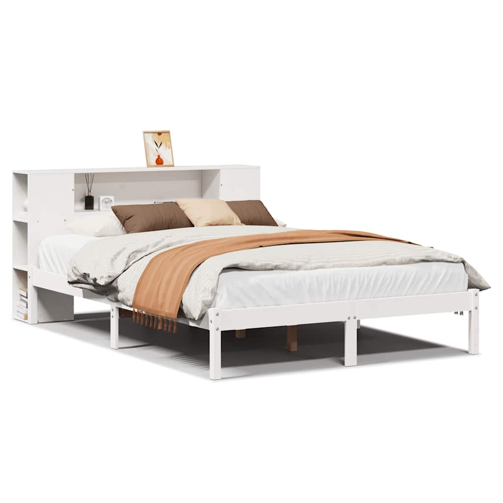 vidaXL Massivholzbett mit Regal ohne Matratze Weiß 135x190 cm Kiefer
