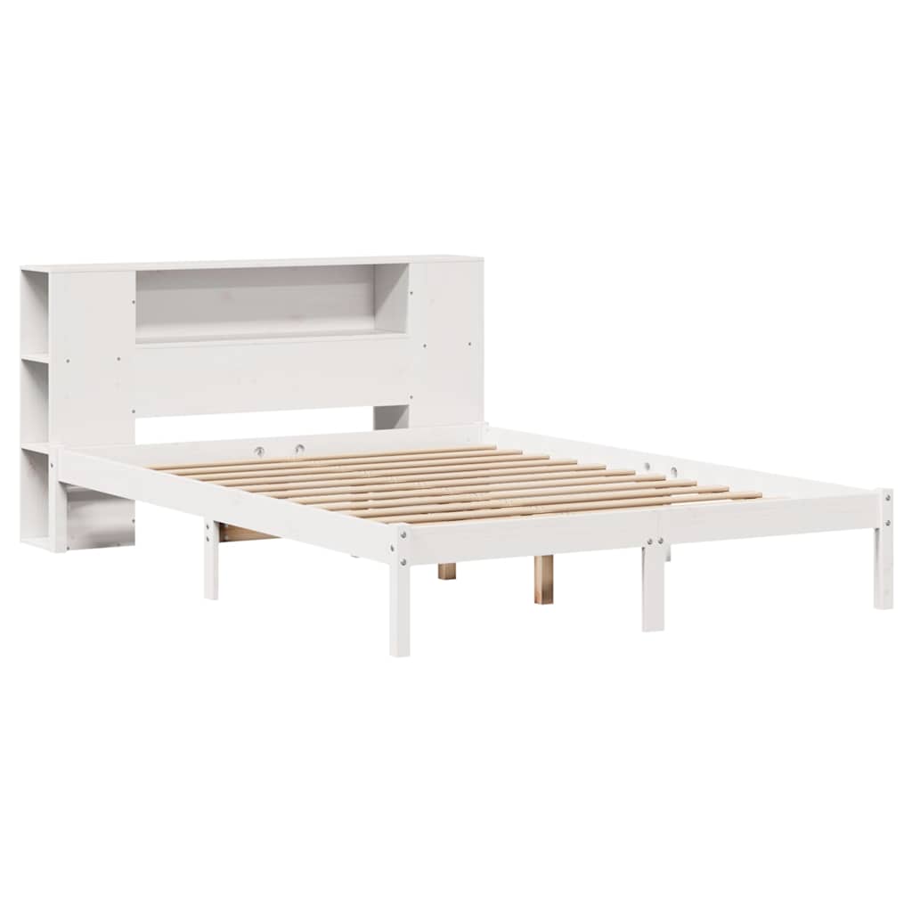 vidaXL Massivholzbett mit Regal ohne Matratze Weiß 135x190 cm Kiefer