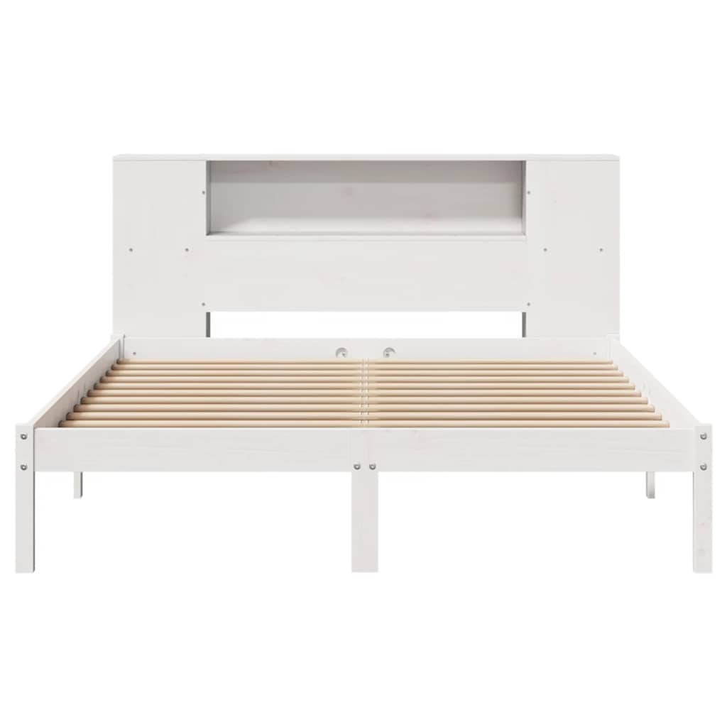 vidaXL Massivholzbett mit Regal ohne Matratze Weiß 135x190 cm Kiefer