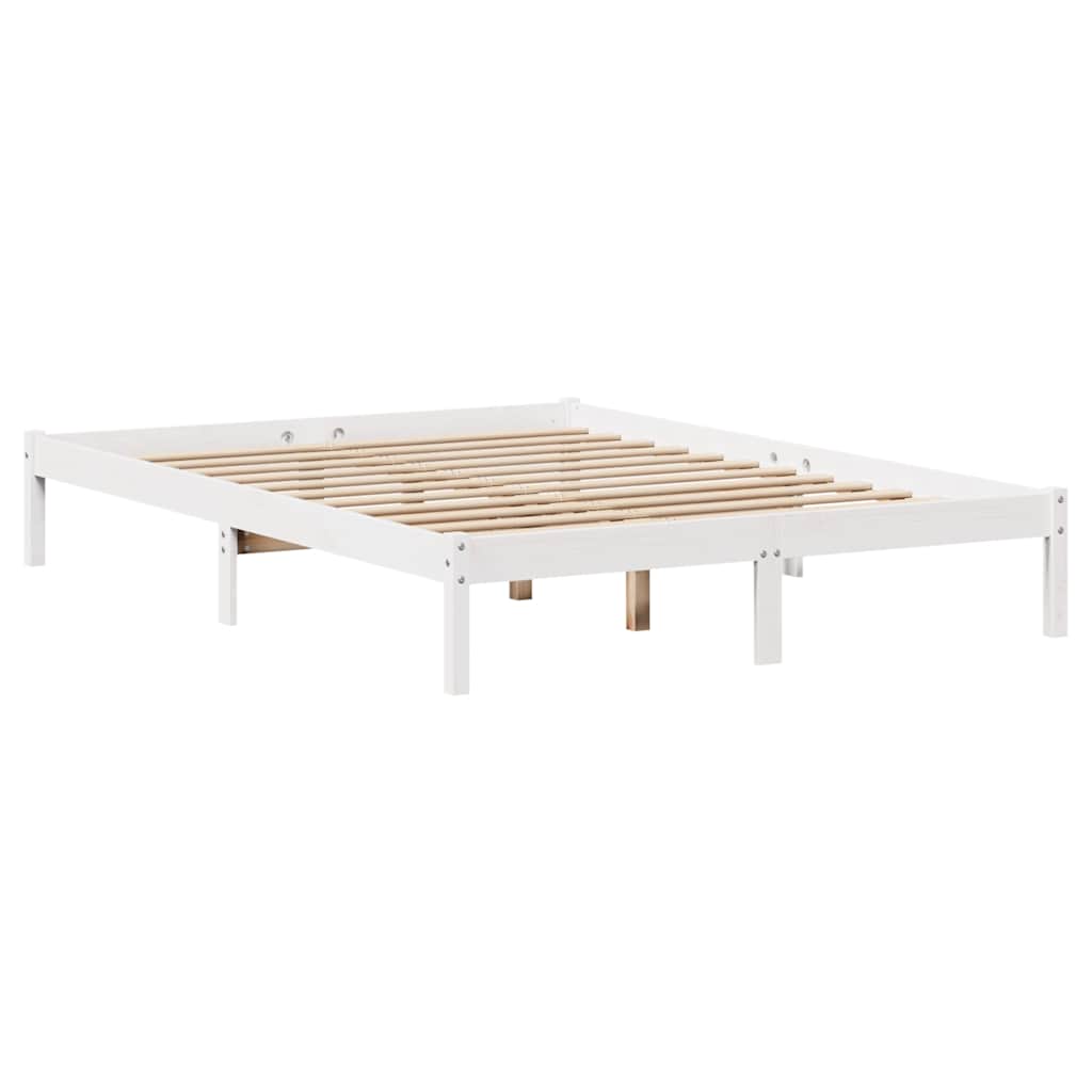 vidaXL Massivholzbett mit Regal ohne Matratze Weiß 135x190 cm Kiefer