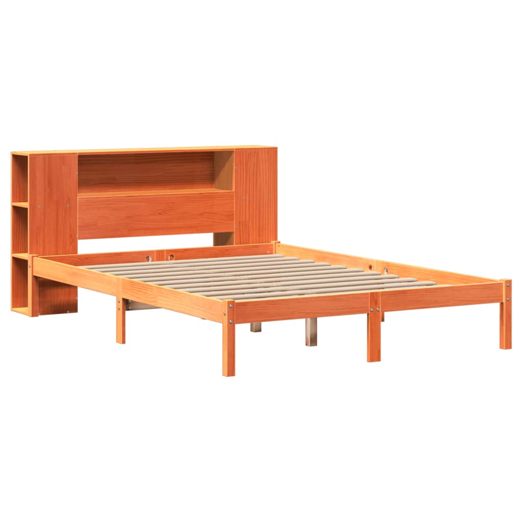 vidaXL Massivholzbett mit Regal ohne Matratze Wachsbraun 135x190 cm