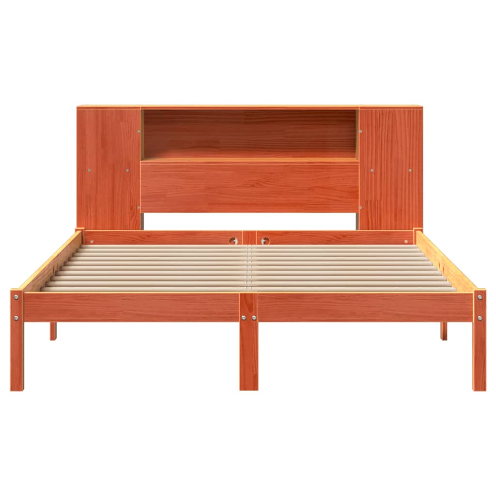 vidaXL Massivholzbett mit Regal ohne Matratze Wachsbraun 135x190 cm