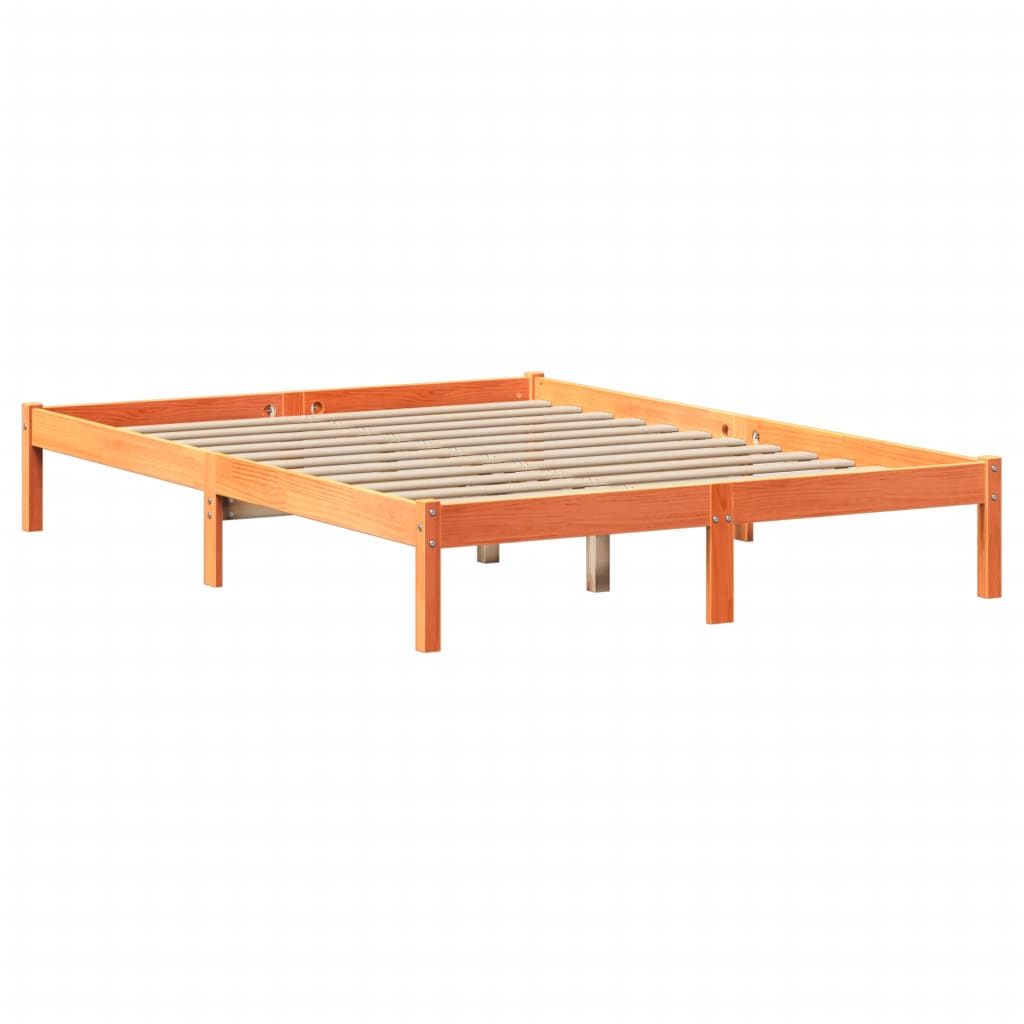 vidaXL Massivholzbett mit Regal ohne Matratze Wachsbraun 135x190 cm