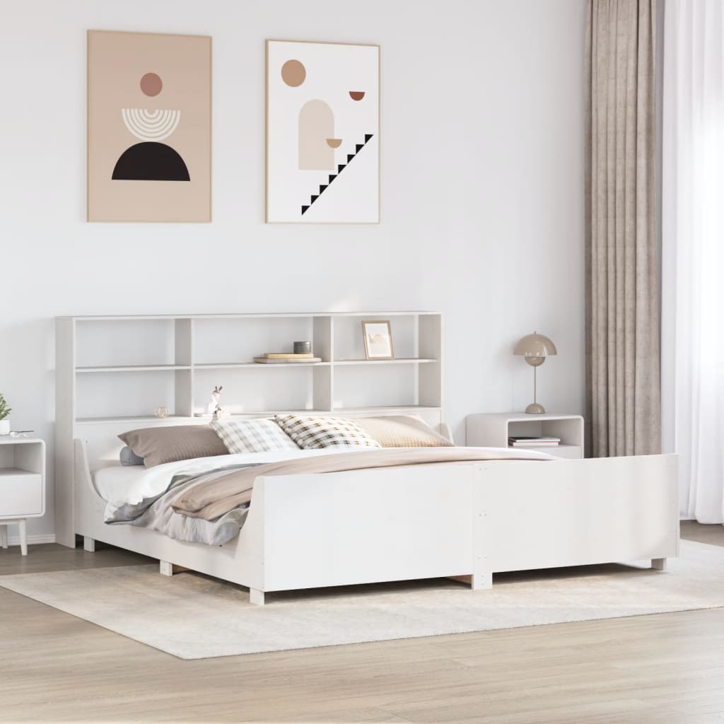 vidaXL Massivholzbett mit Regal ohne Matratze Weiß 180x200 cm
