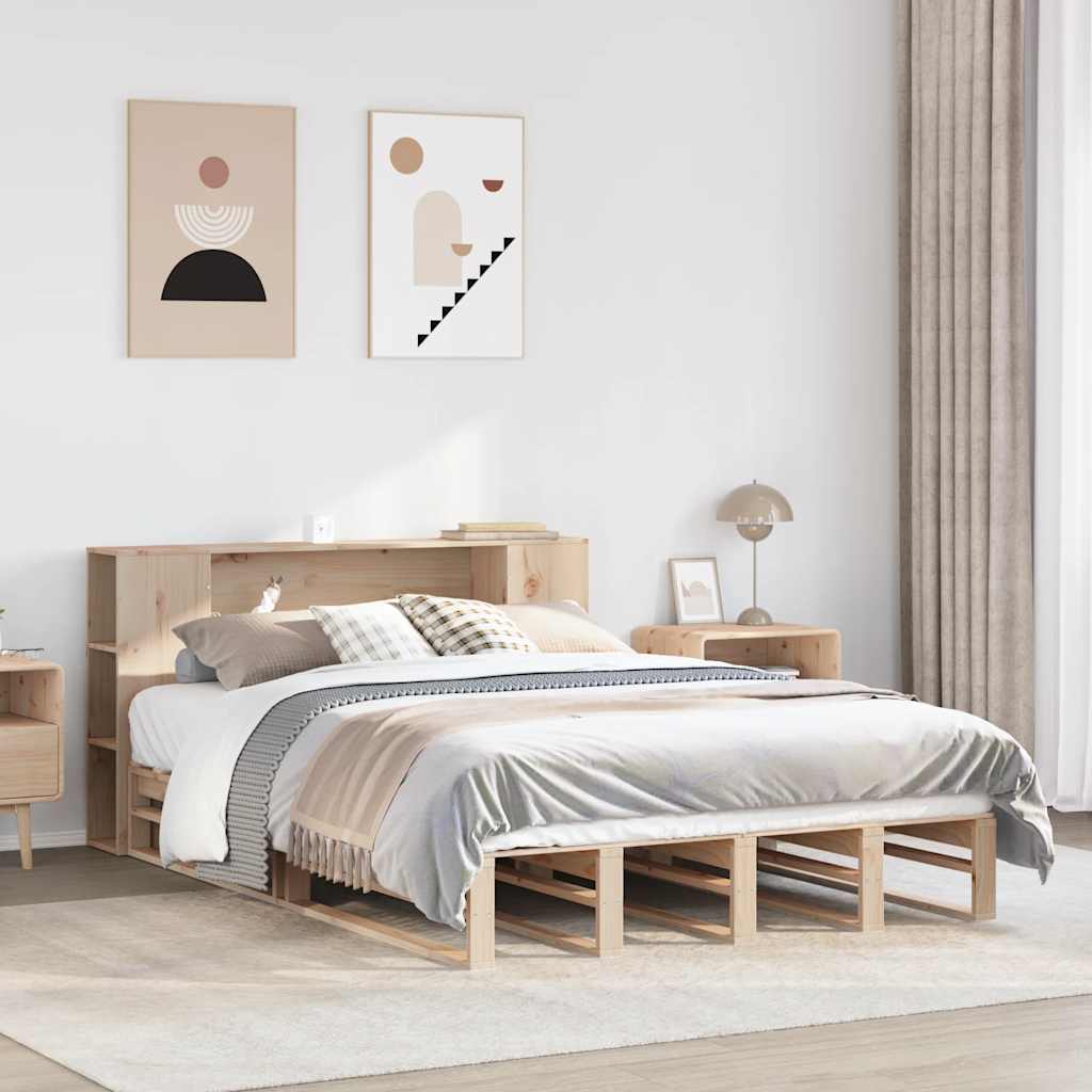 vidaXL Massivholzbett mit Regal ohne Matratze 150x200 cm Massivholz