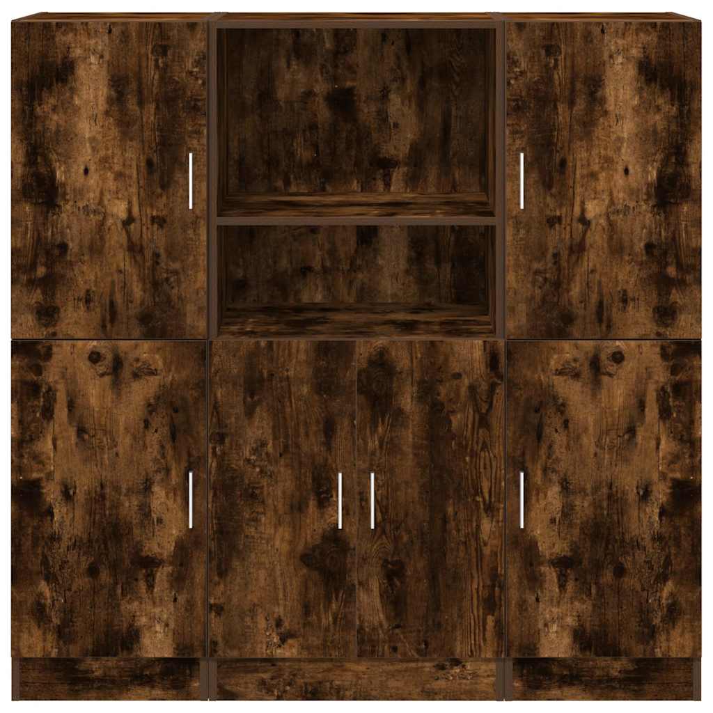 vidaXL 3-tlg. Küchenschrank-Set Räuchereiche Holzwerkstoff