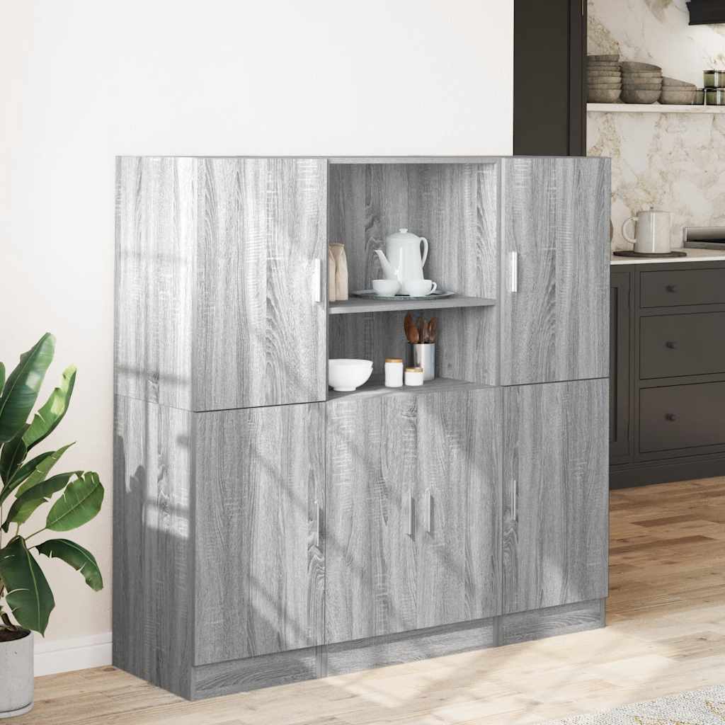 vidaXL 3-tlg. Küchenschrank-Set Grau Sonoma Holzwerkstoff