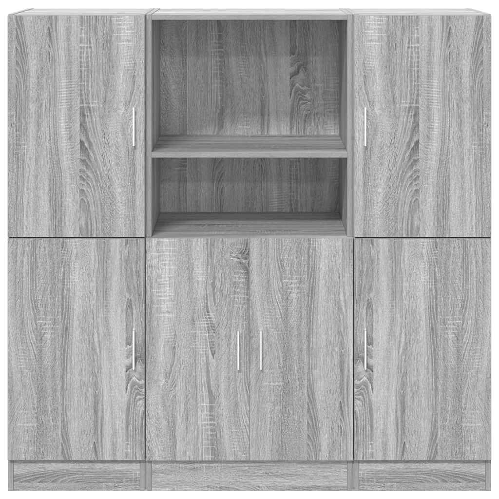 vidaXL 3-tlg. Küchenschrank-Set Grau Sonoma Holzwerkstoff