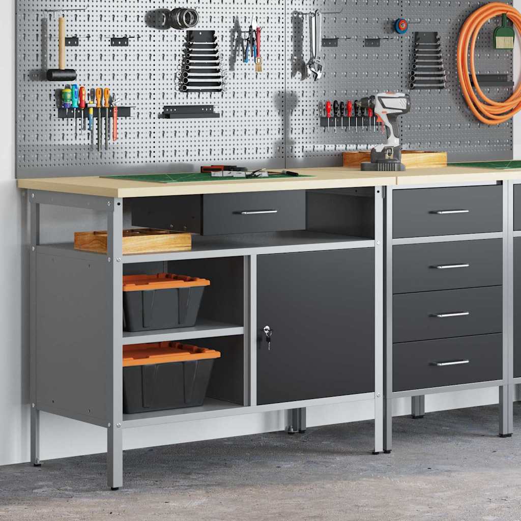 vidaXL Werkbank mit Schubladen Schwarz und Grau 100 x 55 x 85 cm