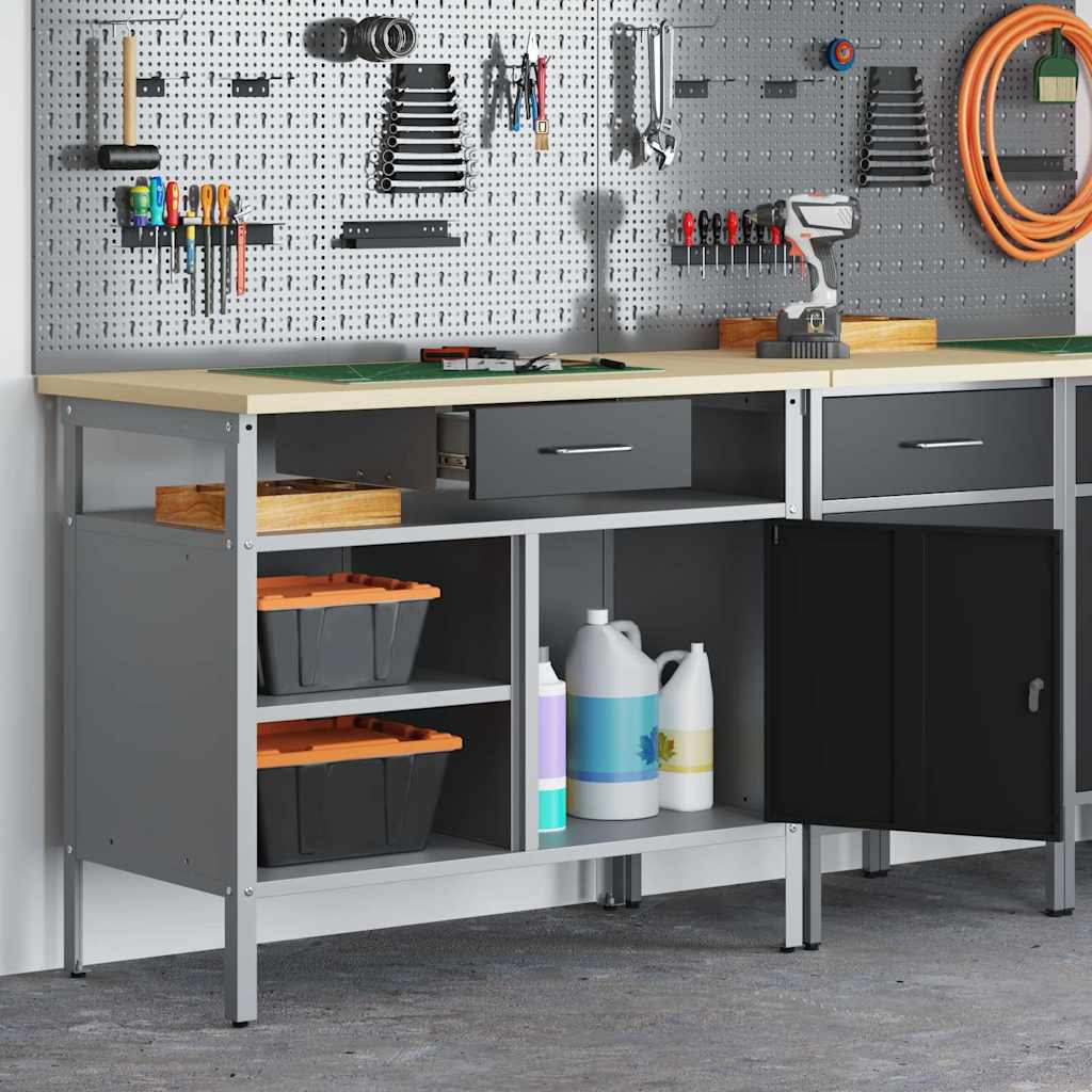 vidaXL Werkbank mit Schubladen Schwarz und Grau 100 x 55 x 85 cm