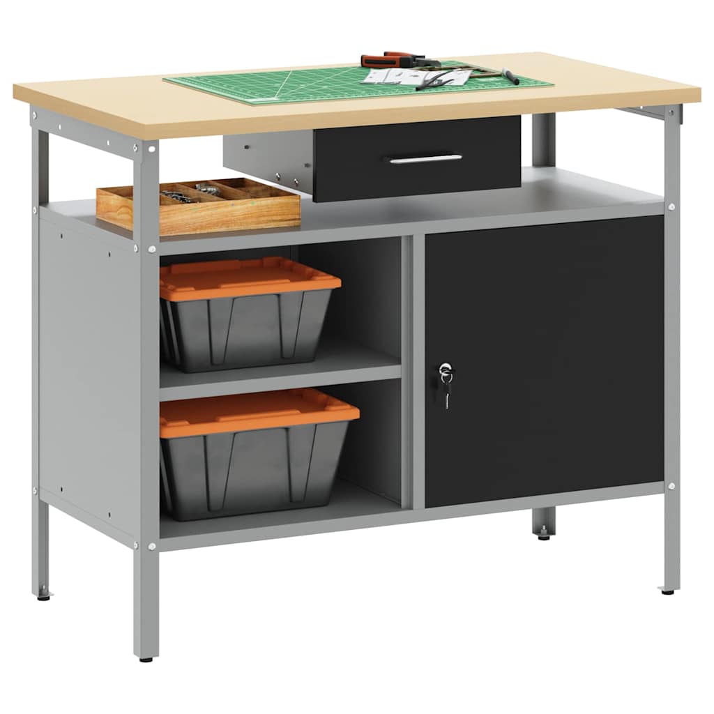 vidaXL Werkbank mit Schubladen Schwarz und Grau 100 x 55 x 85 cm