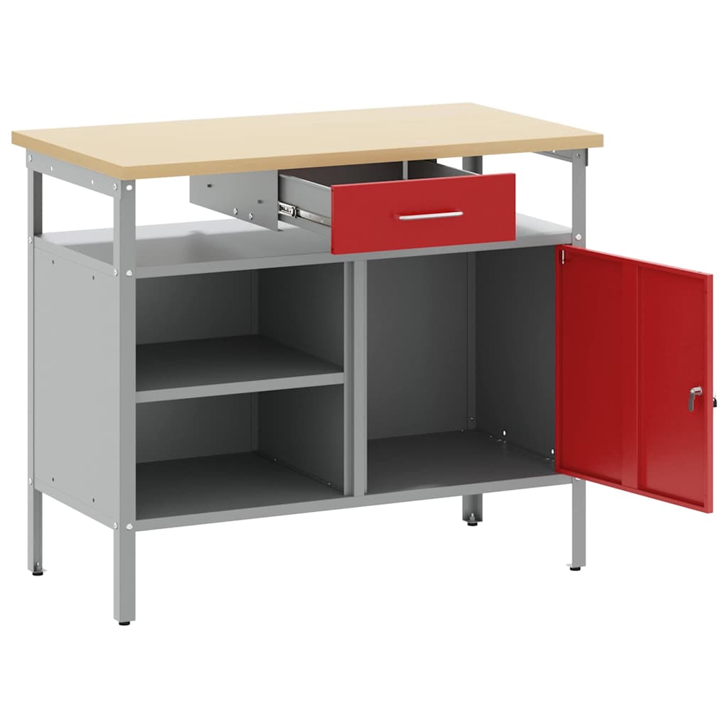 vidaXL Werkbank mit Schubladen mit Regal Rot und Grau 100 x 55 x 85 cm