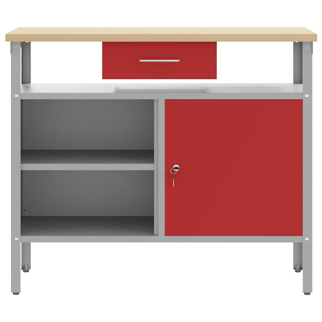 vidaXL Werkbank mit Schubladen mit Regal Rot und Grau 100 x 55 x 85 cm