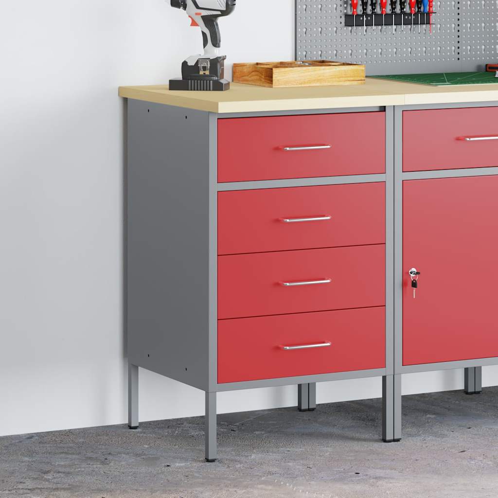 vidaXL Werkbank Rot und Grau 50 x 55 x 85 cm Ingenieure Holz und Stahl