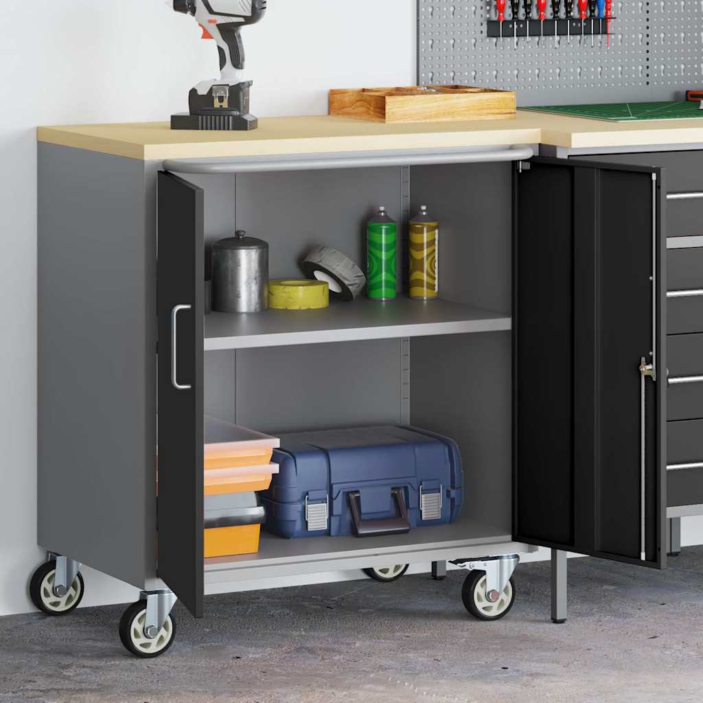vidaXL Werkbank mit Regal Mit Rad Schwarz und Grau 75 x 45 x 85 cm