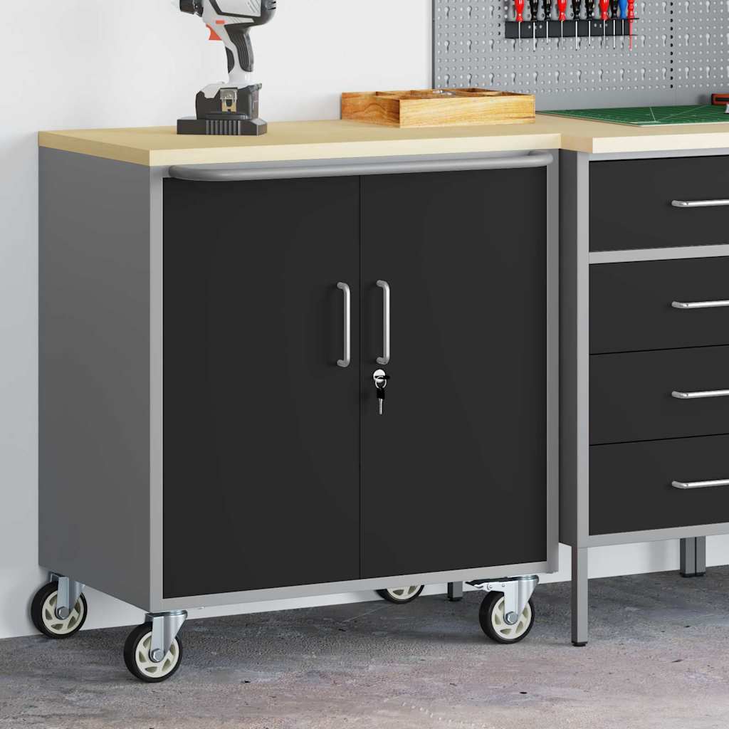 vidaXL Werkbank mit Regal Mit Rad Schwarz und Grau 75 x 45 x 85 cm