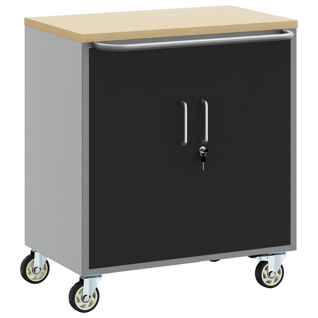 vidaXL Werkbank mit Regal Mit Rad Schwarz und Grau 75 x 45 x 85 cm