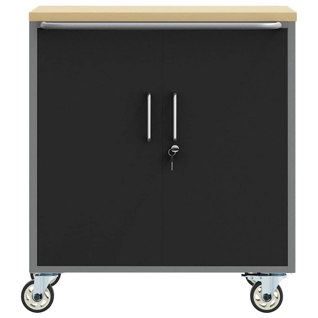vidaXL Werkbank mit Regal Mit Rad Schwarz und Grau 75 x 45 x 85 cm