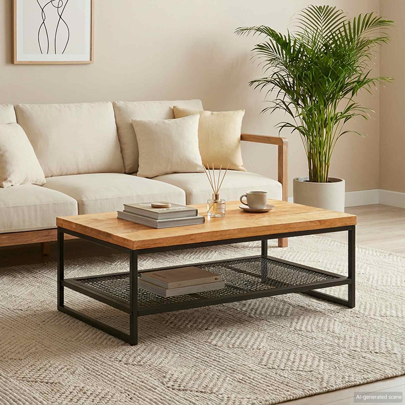 vidaXL Couchtisch Braun und Schwarz 110 x 55 x 35 cm Massivholz Mango