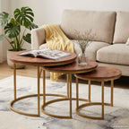 vidaXL Nesting-Couchtische 3 pcs Honigbraun Massivholz Mango und Stahl
