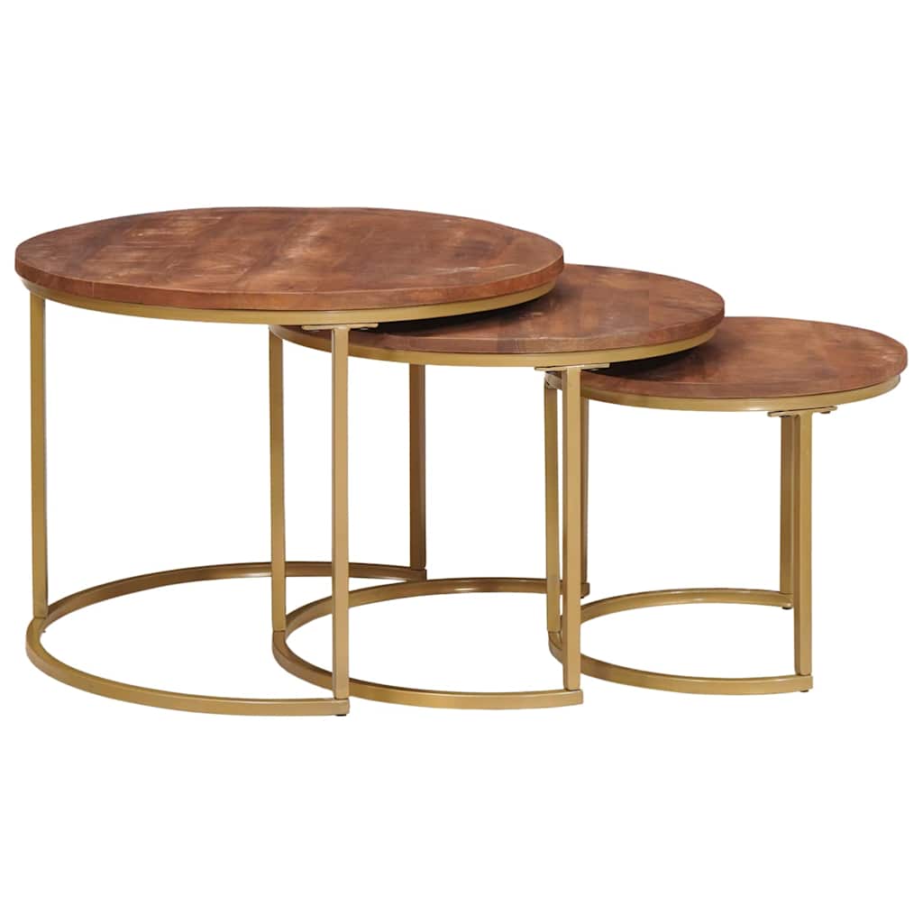 vidaXL Nesting-Couchtische 3 pcs Honigbraun Massivholz Mango und Stahl