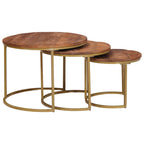 vidaXL Nesting-Couchtische 3 pcs Honigbraun Massivholz Mango und Stahl