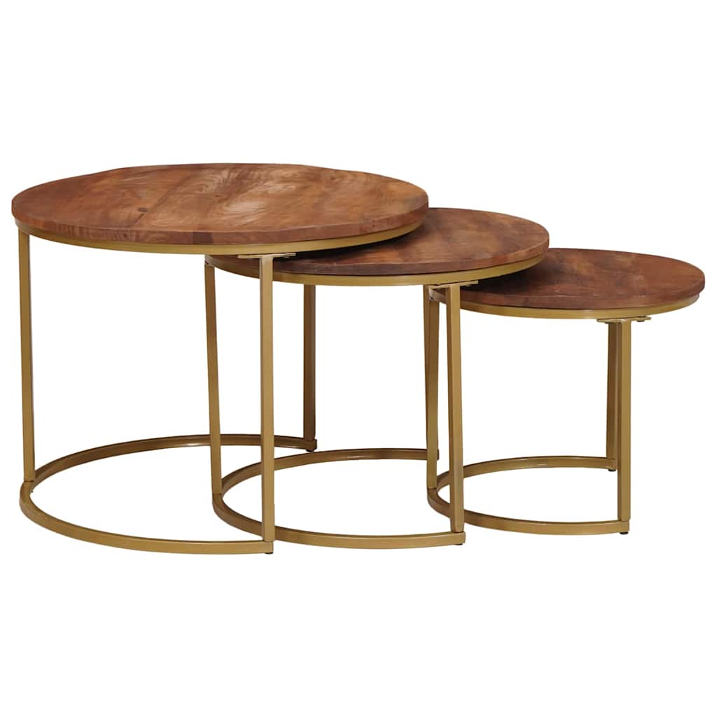 vidaXL Nesting-Couchtische 3 pcs Honigbraun Massivholz Mango und Stahl
