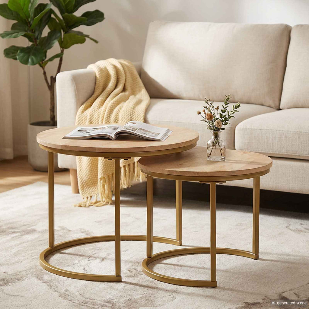 vidaXL Nesting-Couchtische 2 pcs Braun Massivholz Mango und Stahl