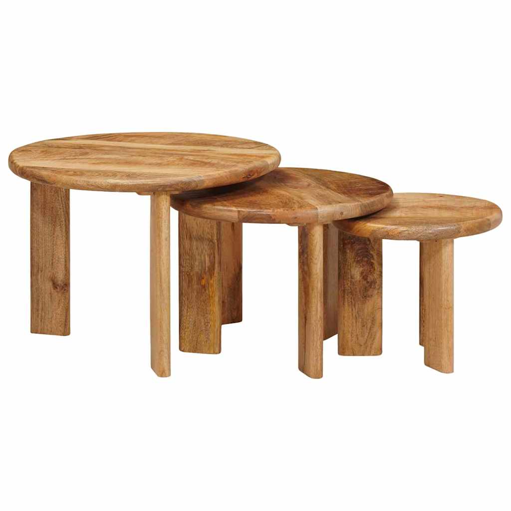 vidaXL Nesting-Couchtische 3 pcs Braun Massivholz Mango