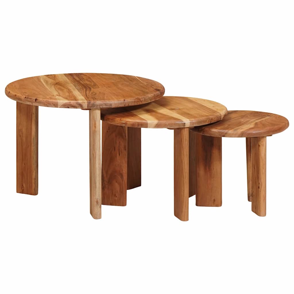 vidaXL Nesting-Couchtische 3 pcs Braun Massivholz Akazie
