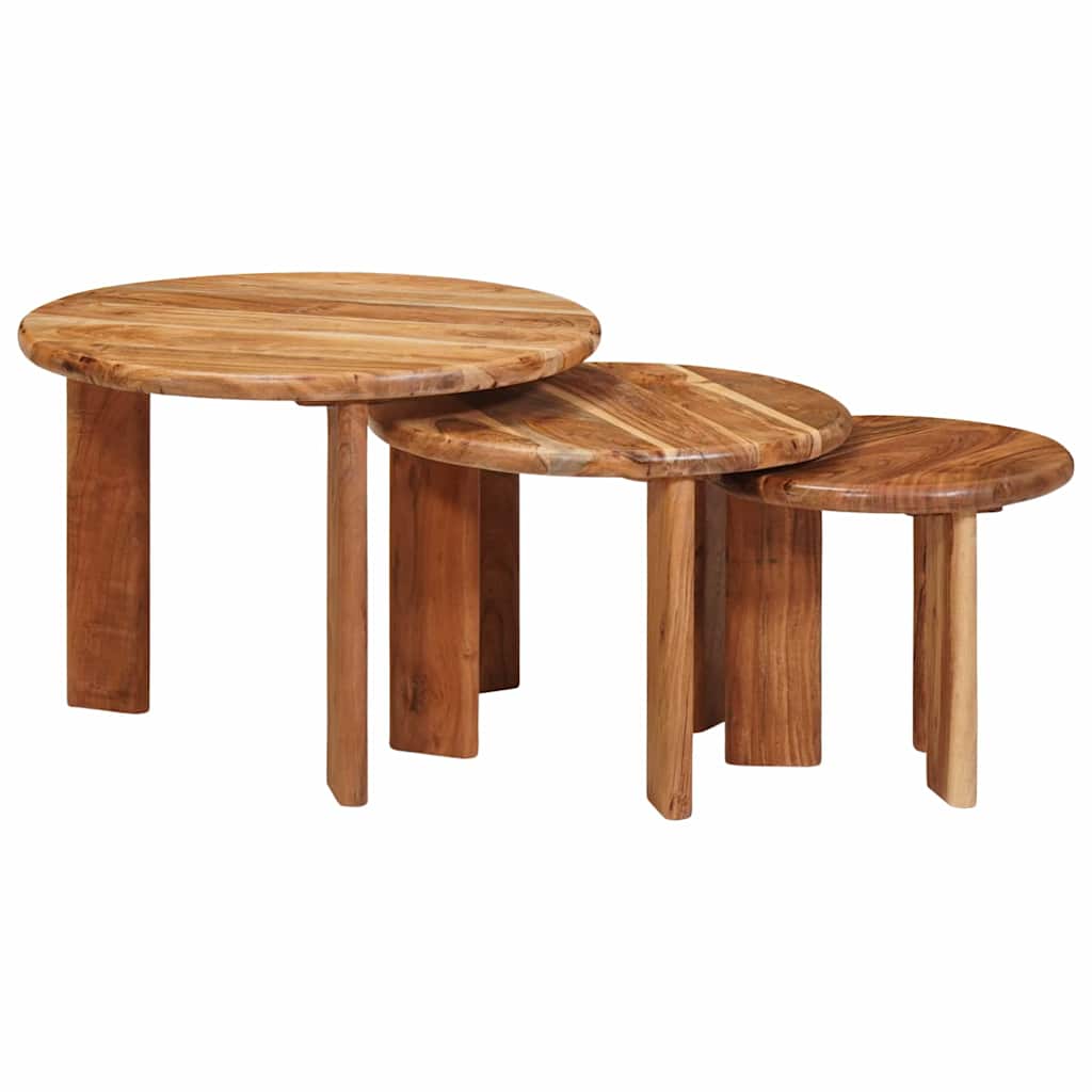 vidaXL Nesting-Couchtische 3 pcs Braun Massivholz Akazie