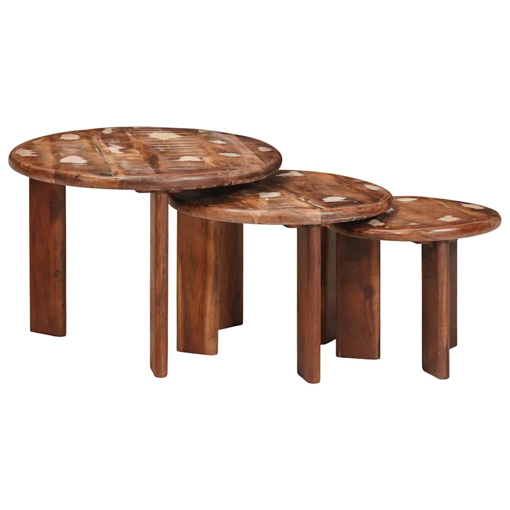 vidaXL Nesting-Couchtische 3 pcs Mehrfarbig Massives Altholz