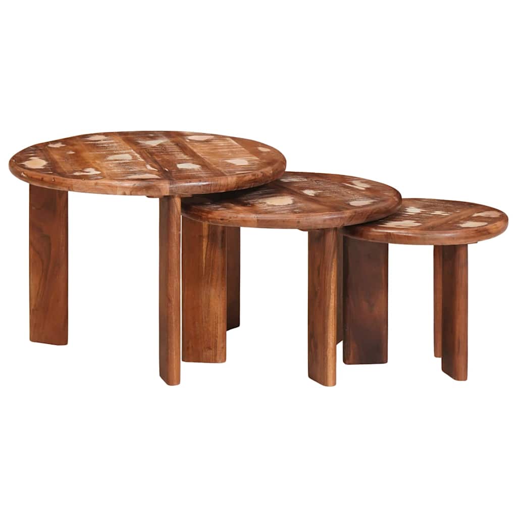 vidaXL Nesting-Couchtische 3 pcs Mehrfarbig Massives Altholz