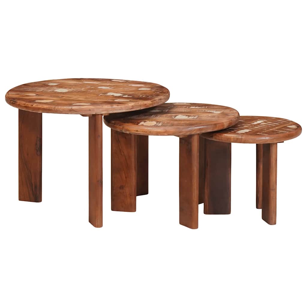 vidaXL Nesting-Couchtische 3 pcs Mehrfarbig Massives Altholz