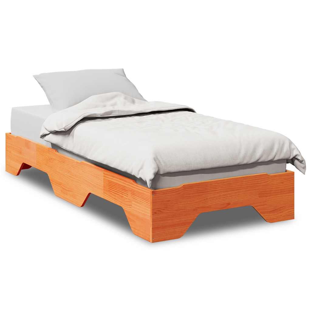 vidaXL Massivholzbett ohne Matratze Stapelbar Wachsbraun 90x190 cm