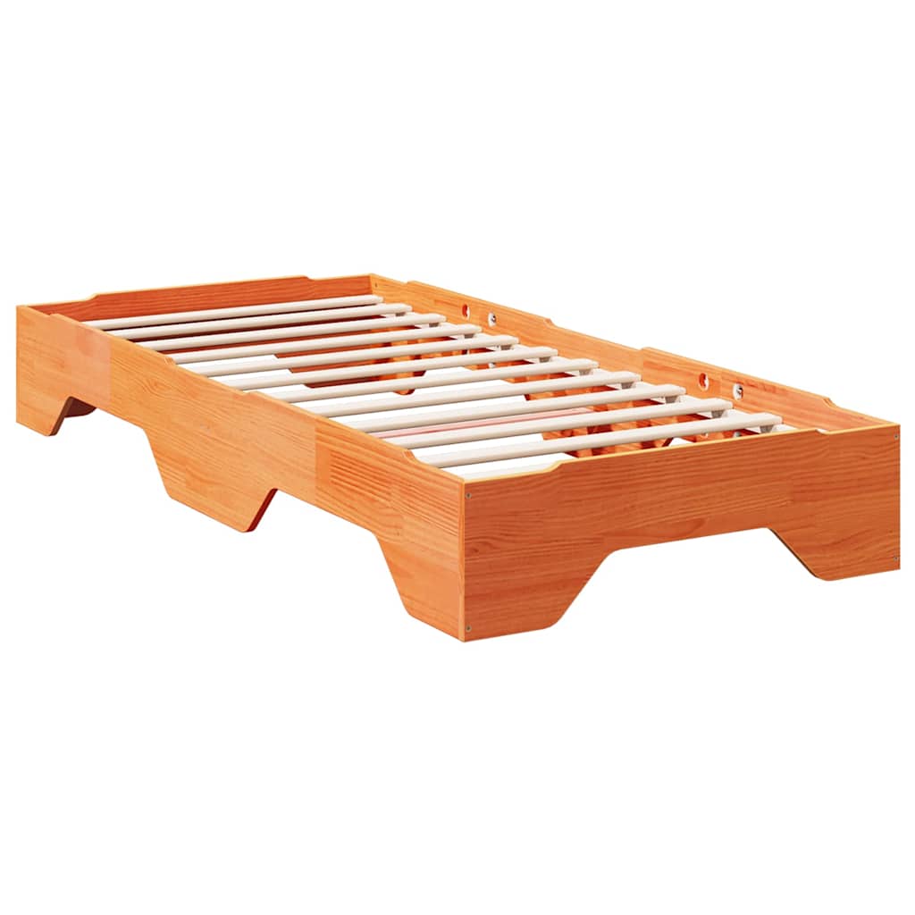 vidaXL Massivholzbett ohne Matratze Stapelbar Wachsbraun 90x190 cm