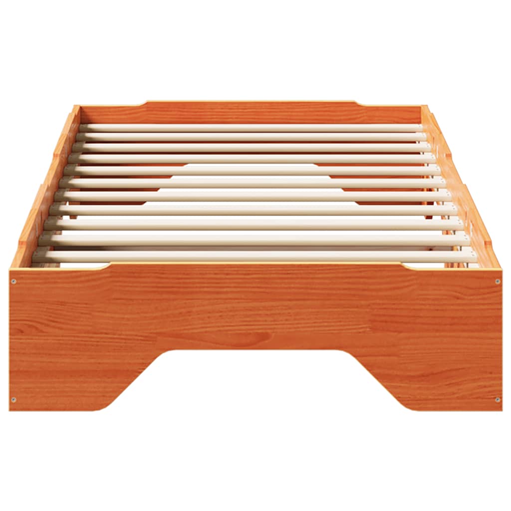 vidaXL Massivholzbett ohne Matratze Stapelbar Wachsbraun 90x190 cm