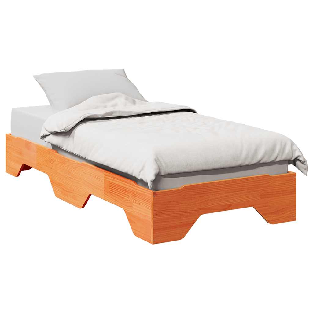 vidaXL Massivholzbett ohne Matratze Stapelbar Wachsbraun 90x190 cm
