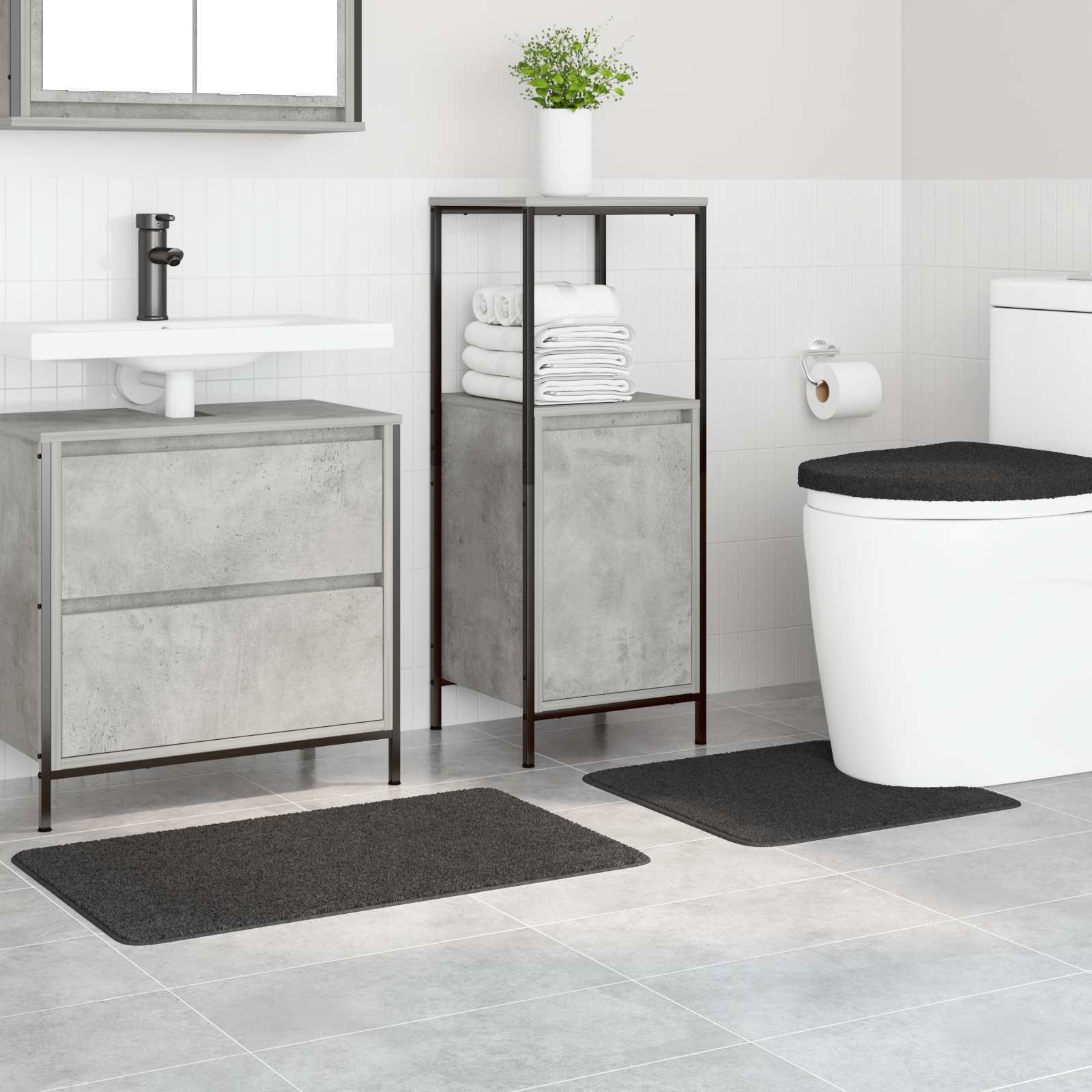 vidaXL Anti-Rutsch Badematten-Set 3 pcs Dunkelgrau PP