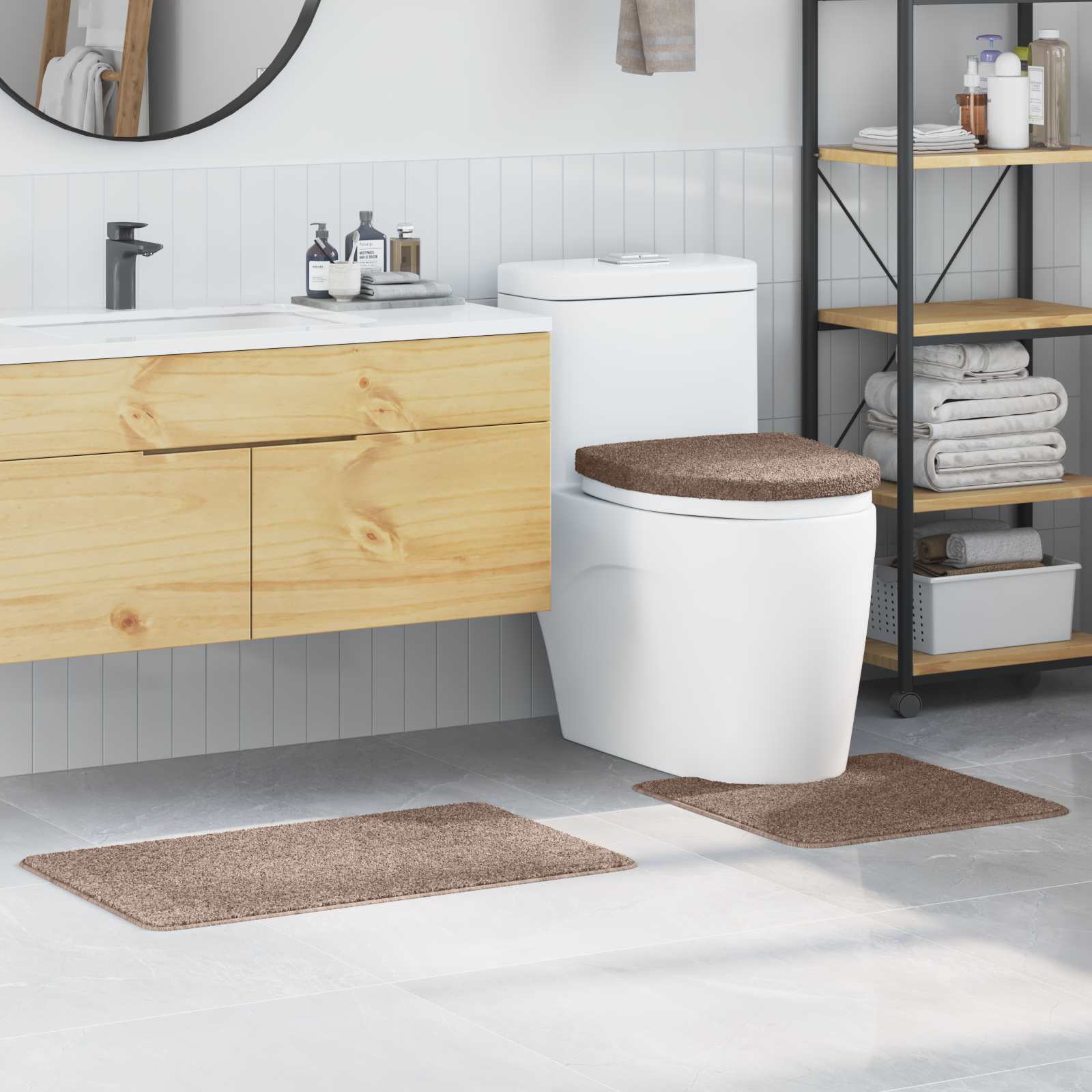 vidaXL Anti-Rutsch Badematten-Set 3 pcs Dunkelgrau PP